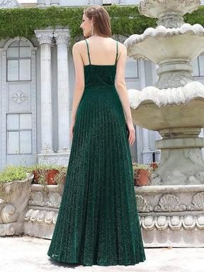 Color=Dark Green | Gorgeous Glittering V-Neck Sleeveless Evening Dresses With Pleated Decoration-Dark Green 5