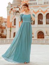 Color=Dusty blue | Pretty Floor Length Bridesmaid Dress With Spaghetti Straps-Dusty Blue 1