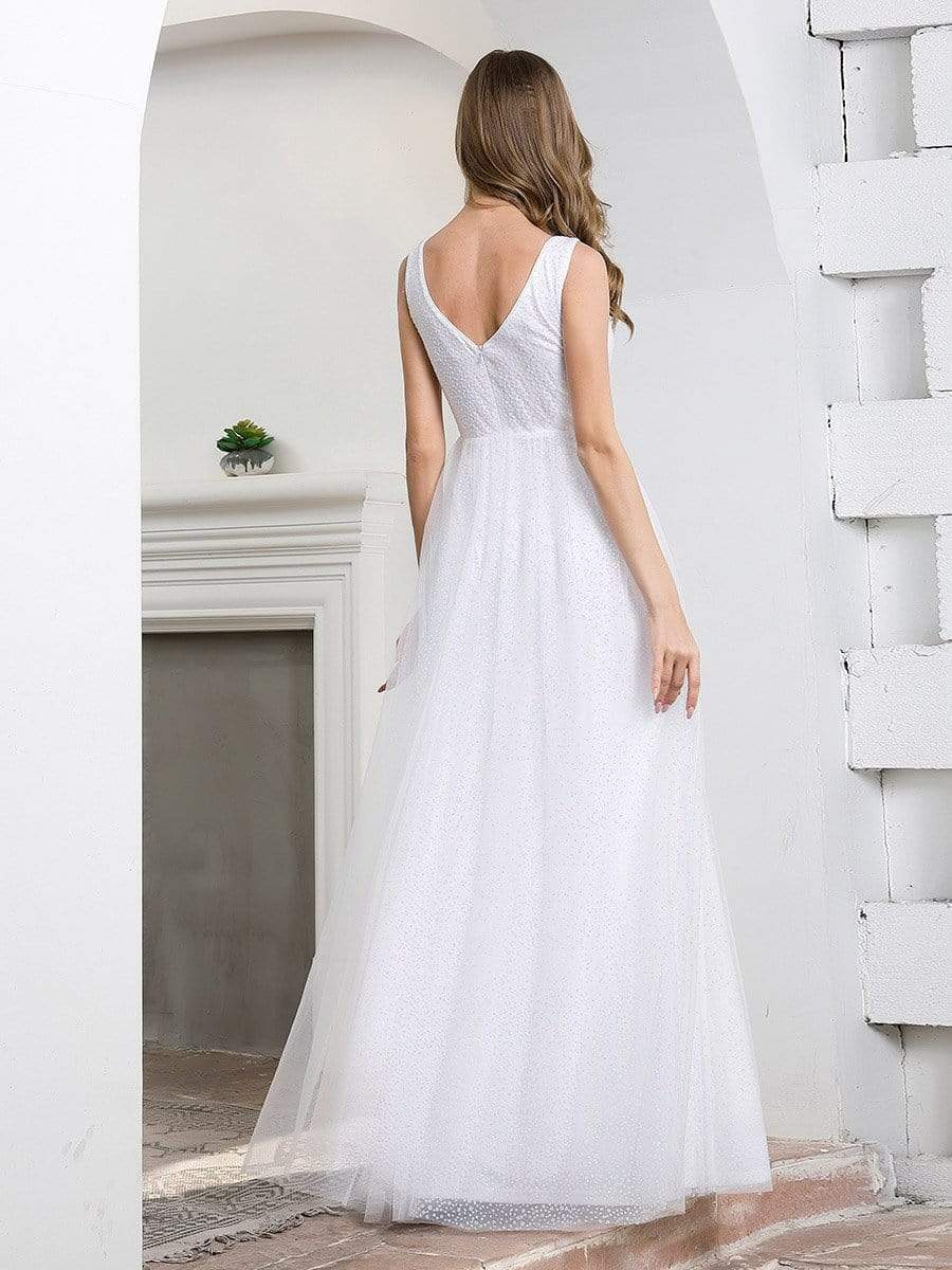 Color=Cream | Elegant A-Line Sleeveless Tulle Wedding Dresses For Women-Cream 2