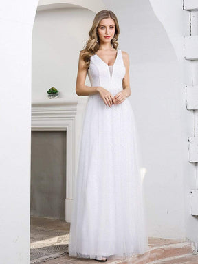 Color=Cream | Elegant A-Line Sleeveless Tulle Wedding Dresses For Women-Cream 3