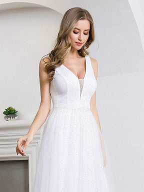 Color=Cream | Elegant A-Line Sleeveless Tulle Wedding Dresses For Women-Cream 5