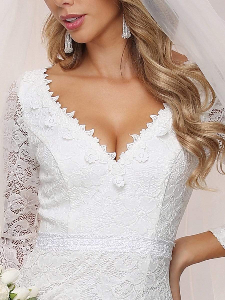 Color=Cream | Sexy Maxi Mermaid Lace Wedding Dress With High Split-Cream 6