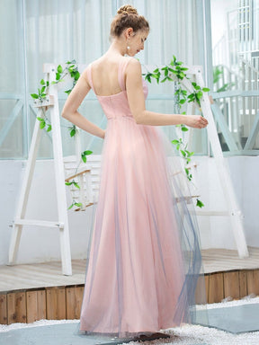 Color=Pink | Stunning Deep V-Neck Tulle A-Line Gradient Color Bridesmaid Dress-Pink 2