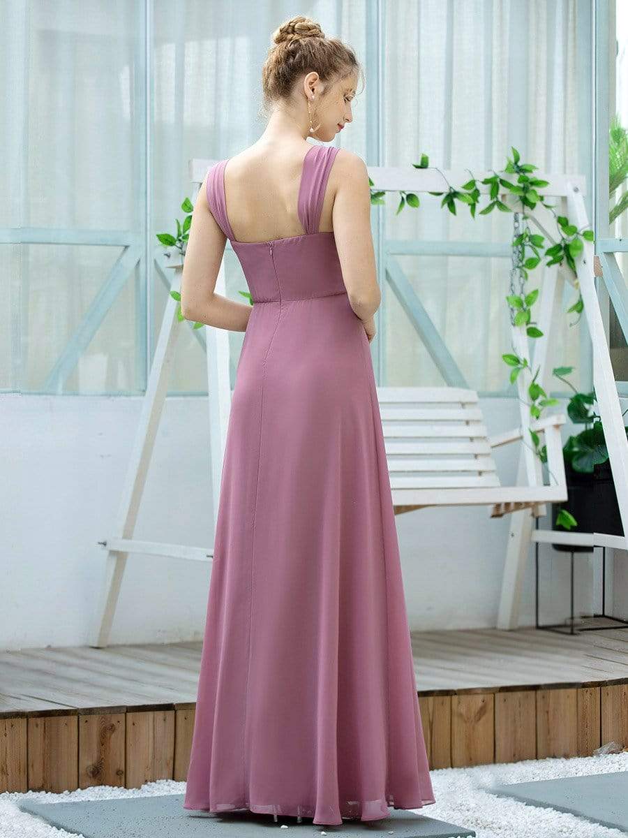 Color=Purple Orchid | Simple A-Line Long Ruched Chiffon Bridesmaid Dresses-Purple Orchid 2