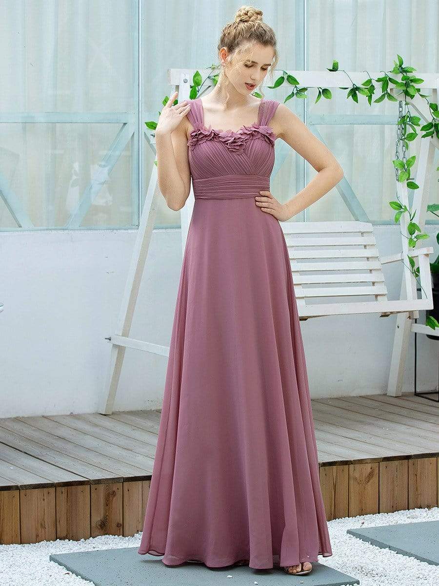 Color=Purple Orchid | Simple A-Line Long Ruched Chiffon Bridesmaid Dresses-Purple Orchid 4