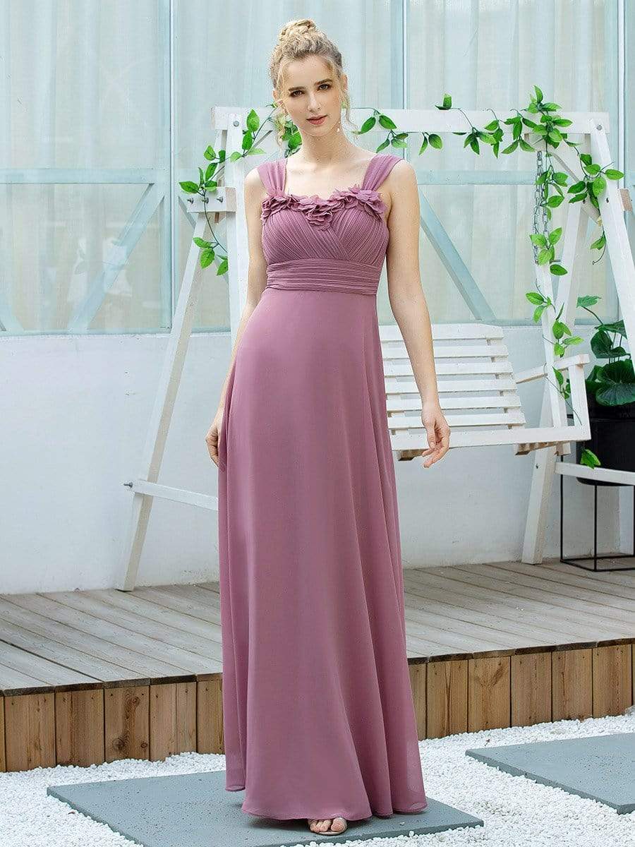 Color=Purple Orchid | Simple A-Line Long Ruched Chiffon Bridesmaid Dresses-Purple Orchid 1