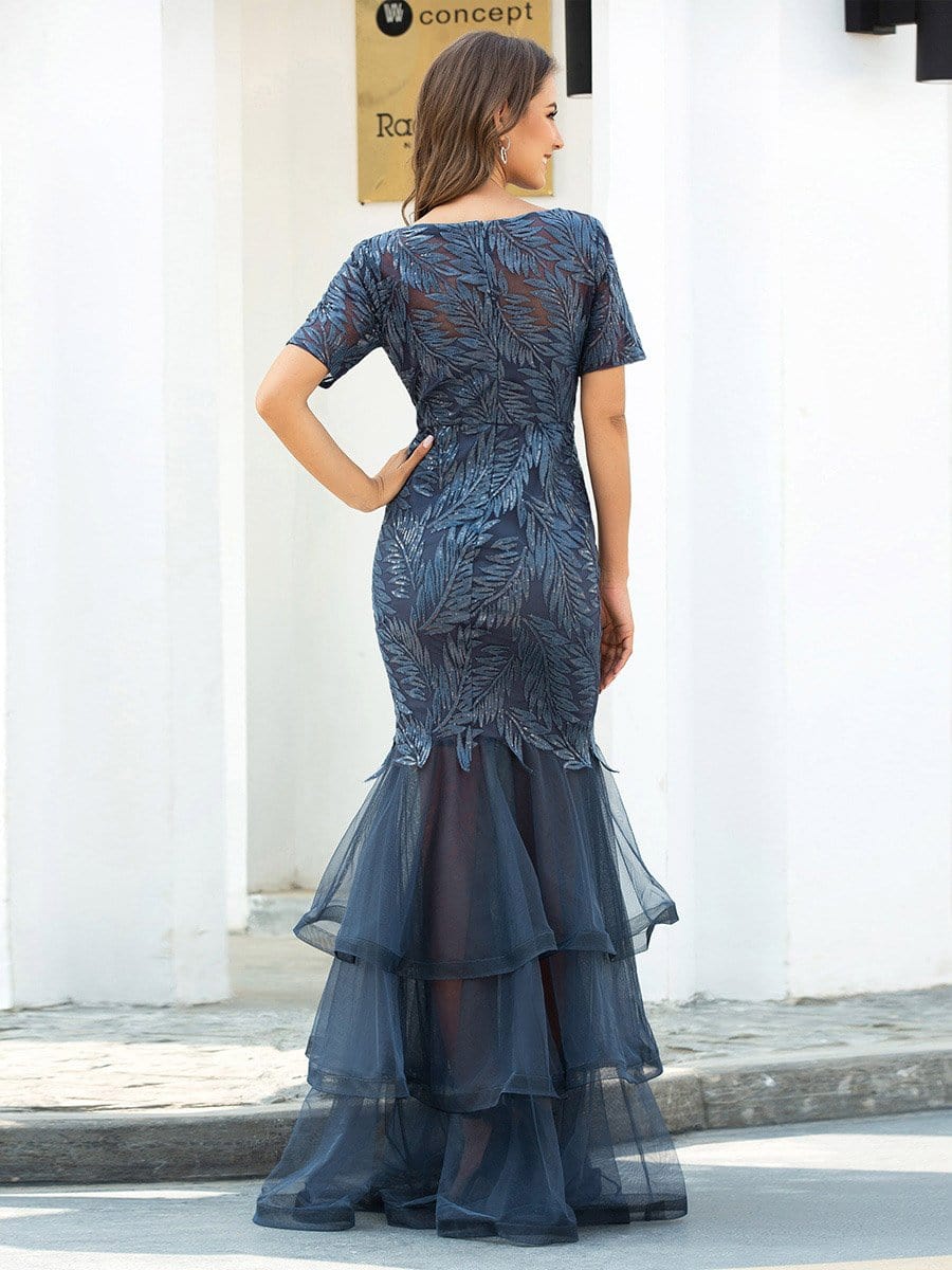 Color=Dusty Navy | Gorgeous Maxi Mermaid Tulle Evening Dress For Women With Layers-Dusty Navy 5