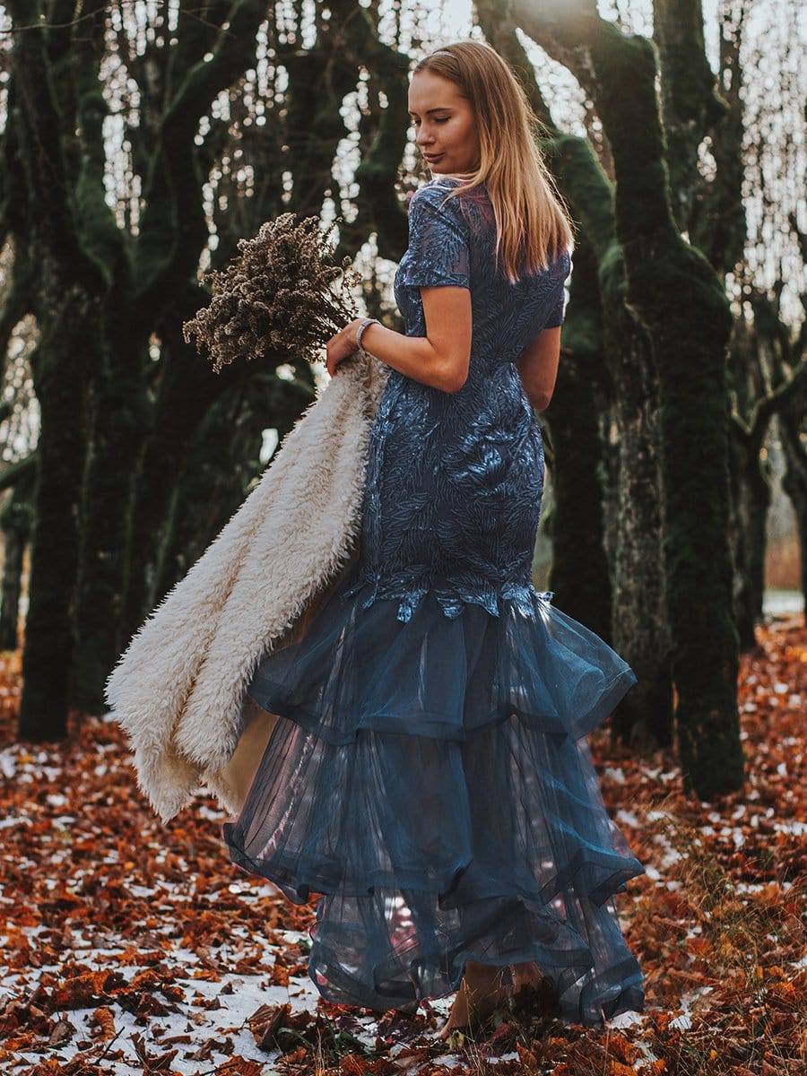 Color=Dusty Navy | Gorgeous Maxi Mermaid Tulle Evening Dress For Women With Layers-Dusty Navy 7