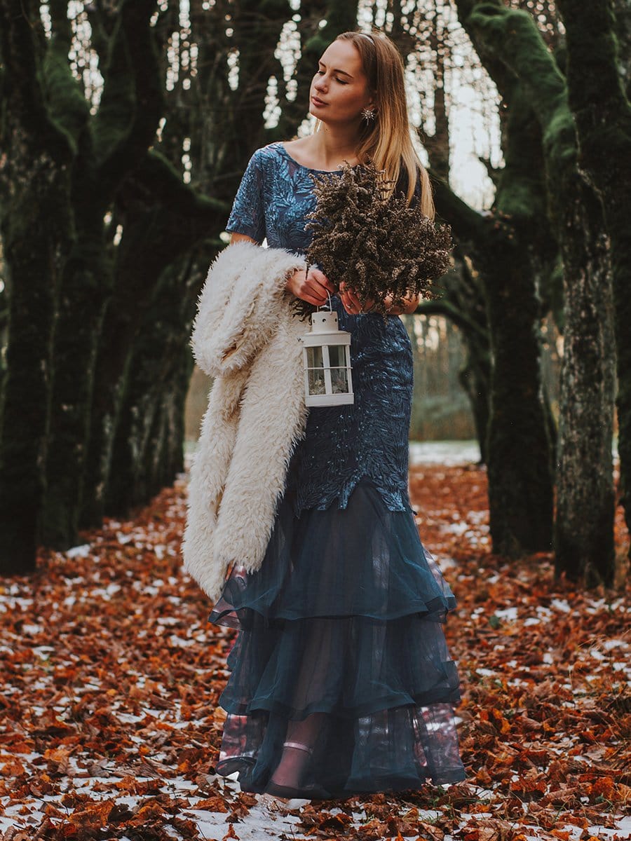 Color=Dusty Navy | Gorgeous Maxi Mermaid Tulle Evening Dress For Women With Layers-Dusty Navy 6