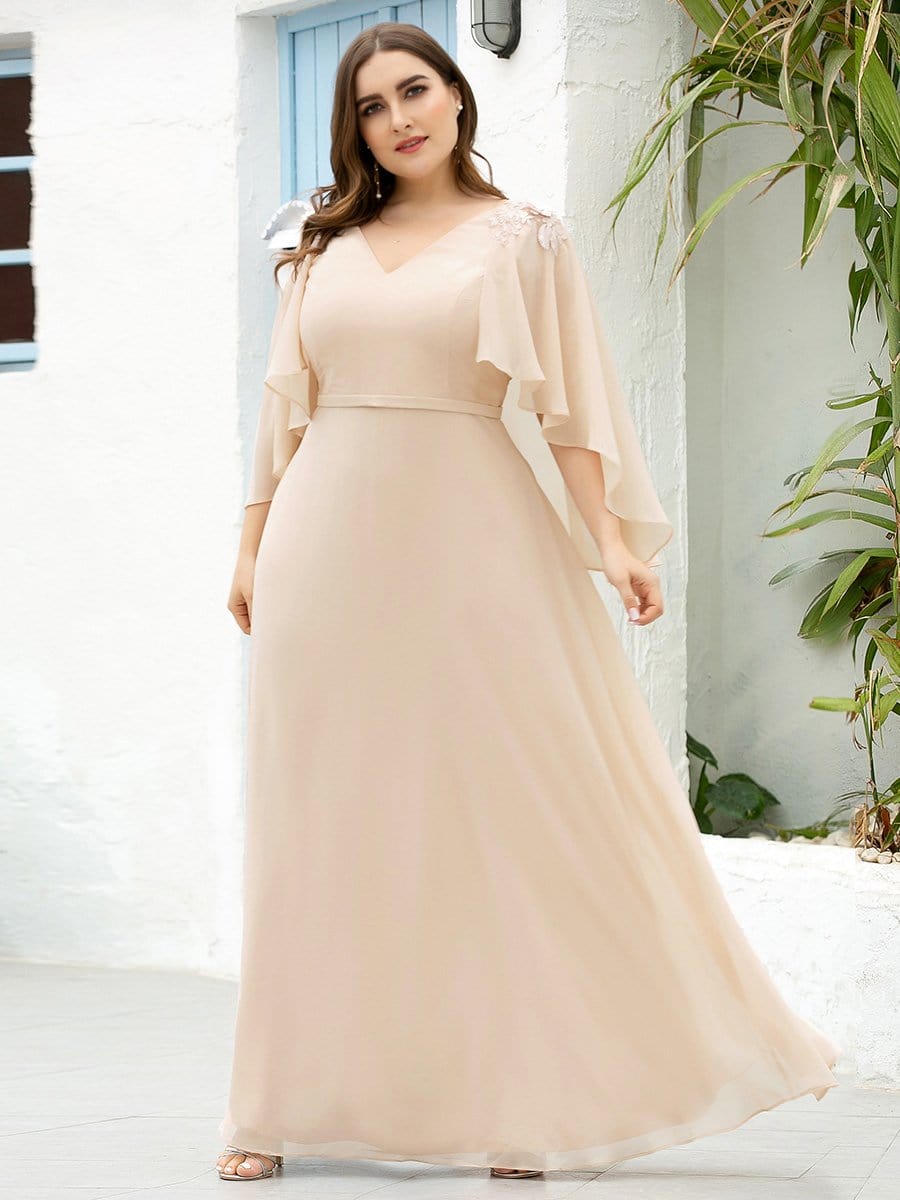 Color=Blush | Elegant V Neck Flowy Chiffon Bridesmaid Dresses With Wraps-Blush 20
