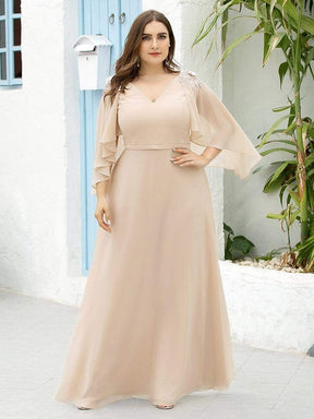 Color=Blush | Women'S Plus Size Floor Length Bridesmaid Dresses With Wraps-Blush 1