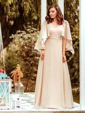 Color=Blush | Elegant V Neck Flowy Chiffon Bridesmaid Dresses With Wraps-Blush 7