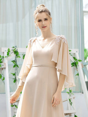 Color=Blush | Elegant V Neck Flowy Chiffon Bridesmaid Dresses With Wraps-Blush 16
