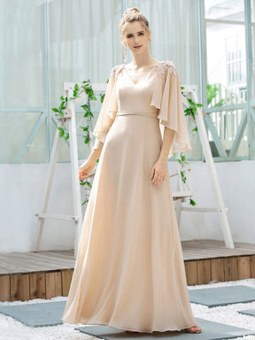 Color=Blush | Elegant V Neck Flowy Chiffon Bridesmaid Dresses With Wraps-Blush 12