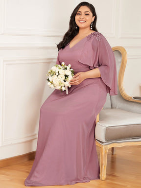 Color=Purple Orchid | Women'S Plus Size Floor Length Bridesmaid Dresses With Wraps-Purple Orchid 4