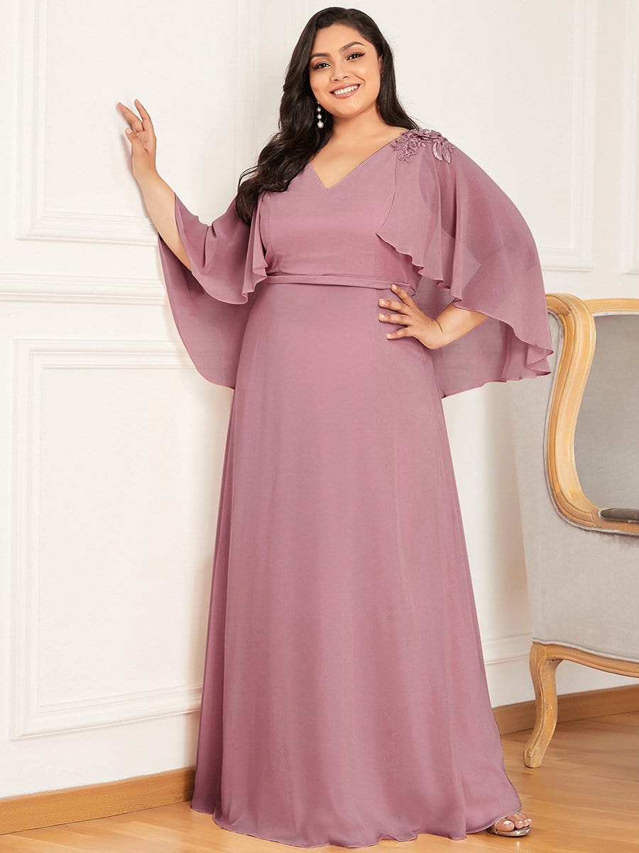 Color=Purple Orchid | Women'S Plus Size Floor Length Bridesmaid Dresses With Wraps-Purple Orchid 5