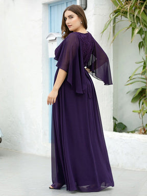 Color=Dark Purple | Women'S Floor Length Deep V Neck Plus Size Evening Dress With Lace-Dark Purple 2