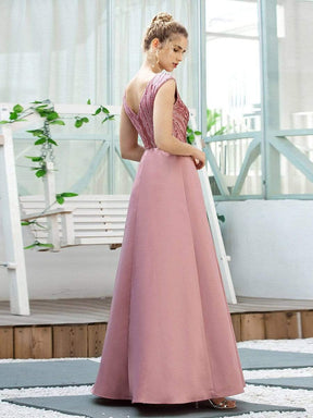 Color=Purple Orchid | Fashion Round Neckline A-Line Maxi Prom Dresses With Sequin-Purple Orchid 2