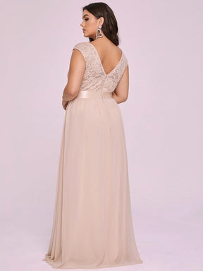 Color=Blush | Classic Round Neck V Back A-Line Chiffon Bridesmaid Dresses With Lace-Blush 4