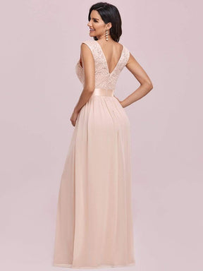 Color=Blush | Classic Round Neck V Back A-Line Chiffon Bridesmaid Dresses With Lace-Blush 5