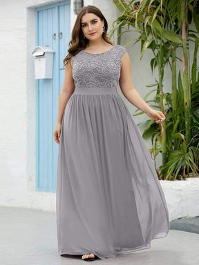 Color=Grey | Classic Round Neck V Back A-Line Chiffon Bridesmaid Dresses With Lace-Grey 4