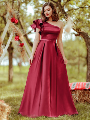 Color=Burgundy | Gorgeous A-Line One-Shoulder Ruffle Sleeves Flattering Prom Dress-Burgundy 6