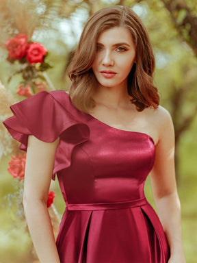 Color=Burgundy | Gorgeous A-Line One-Shoulder Ruffle Sleeves Flattering Prom Dress-Burgundy 9