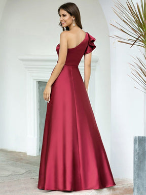 Color=Burgundy | Gorgeous A-Line One-Shoulder Ruffle Sleeves Flattering Prom Dress-Burgundy 11