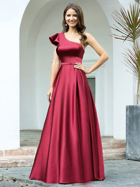 Color=Burgundy | Gorgeous A-Line One-Shoulder Ruffle Sleeves Flattering Prom Dress-Burgundy 10