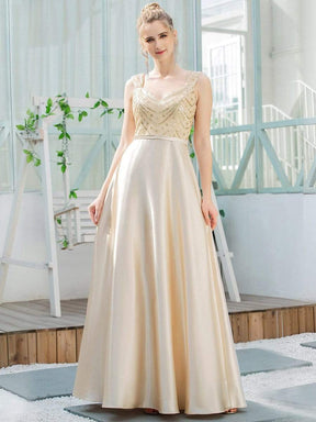 Color=Gold | Women'S A-Line Sequins Beaded Satin Prom Dress-Gold 1