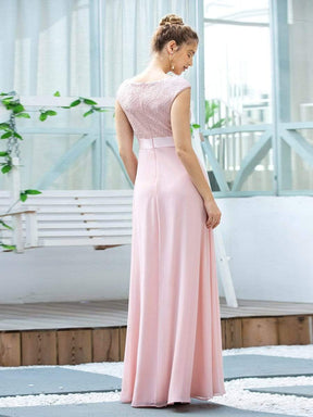 Color=Pink | Women'S Cute A-Line V Neck Embroidered Chiffon Bridesmaid Dress-Pink 2
