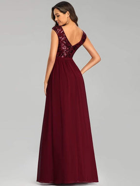 Color=Burgundy | Elegant Long Sequin And Chiffon Bridesmaid Dresses With Belt For Wedding-Burgundy 2