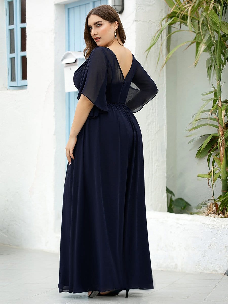 Color=Navy Blue | Women'S Plus Size V Neck Flattering Long Evening Dresses-Navy Blue 2