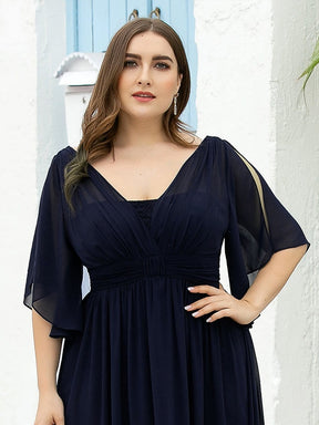Color=Navy Blue | Women'S Plus Size V Neck Flattering Long Evening Dresses-Navy Blue 5