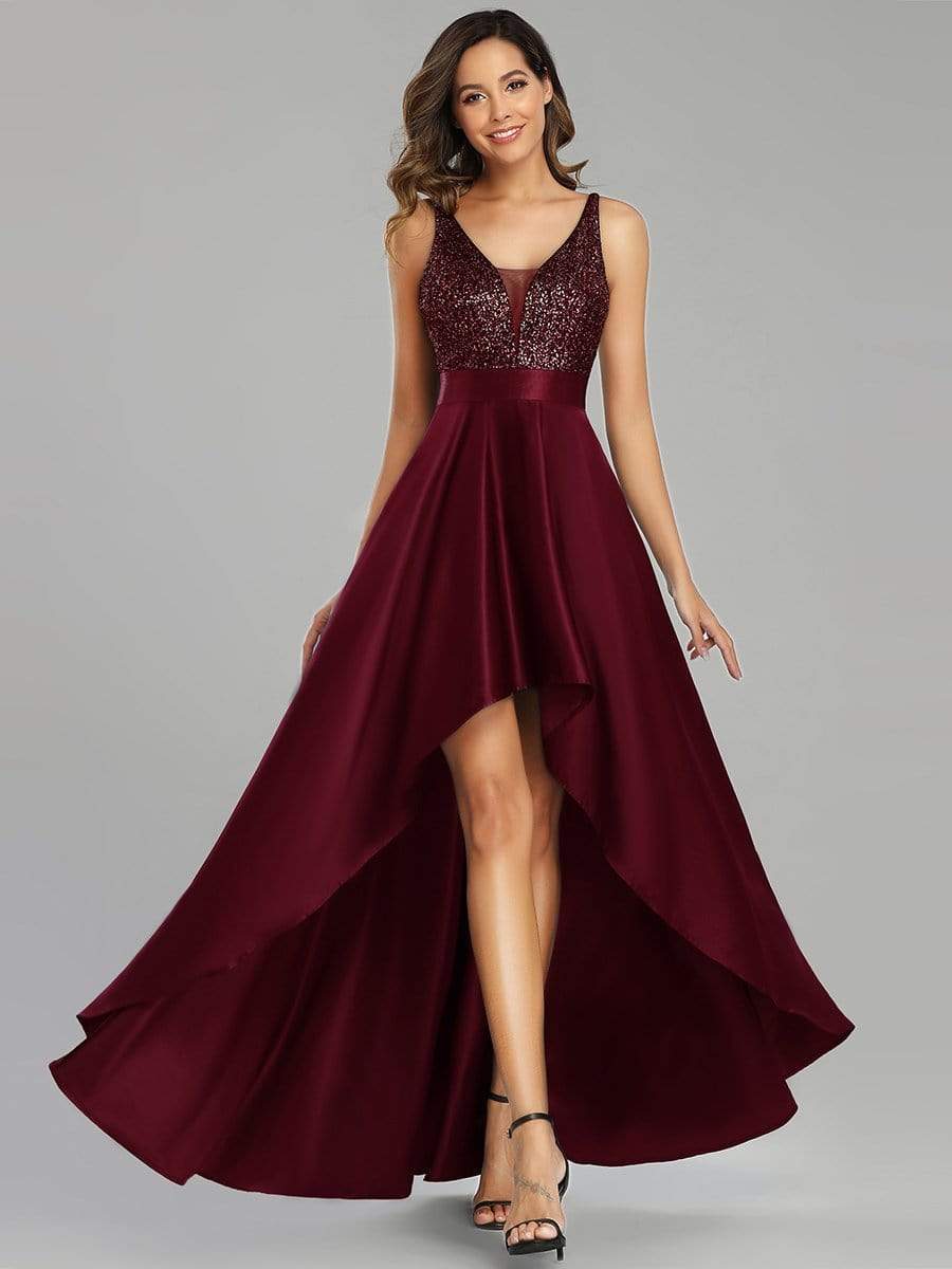 Color=Burgundy | Sexy Backless Sparkly Prom Dresses For Women With Irregular Hem-Burgundy 1