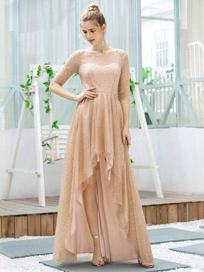Color=Rose Gold | Romantic Shiny Asymmetrical A-Line Maxi Bridesmaid Dresses-Rose Gold 3