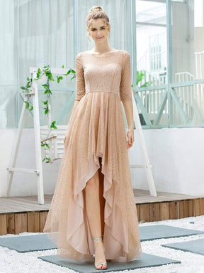 Color=Rose Gold | Romantic Shiny Asymmetrical A-Line Maxi Bridesmaid Dresses-Rose Gold 1