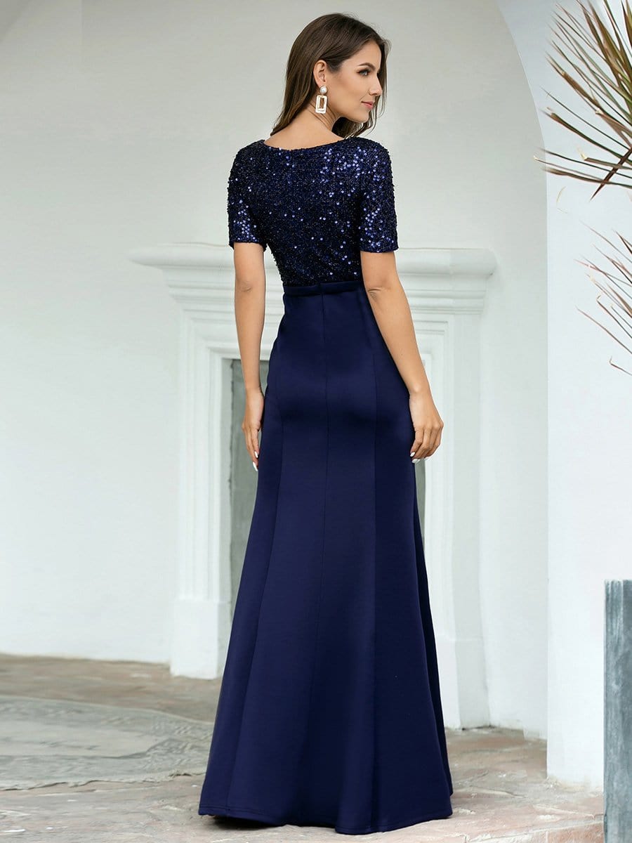 Color=Navy Blue | Sassy Mermaid Long Evening Dress For Women With Sequin-Navy Blue 2