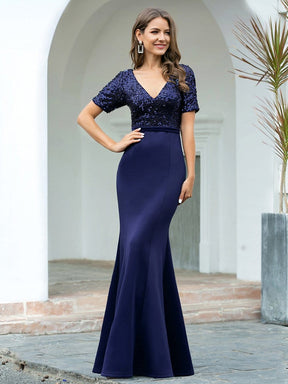 Color=Navy Blue | Sassy Mermaid Long Evening Dress For Women With Sequin-Navy Blue 3