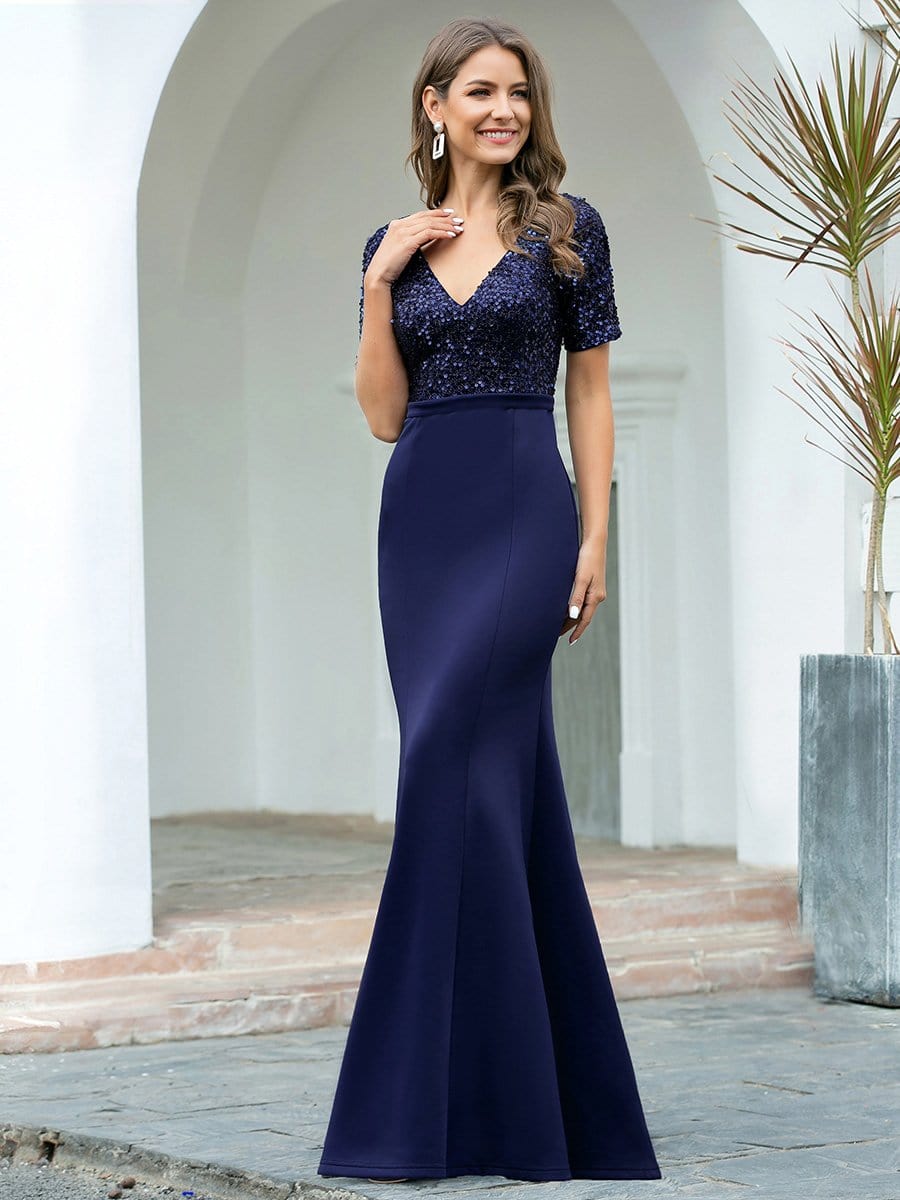 Mermaid Evening Dresses | Deep V Neck with Sequin - Ever Pretty AU
