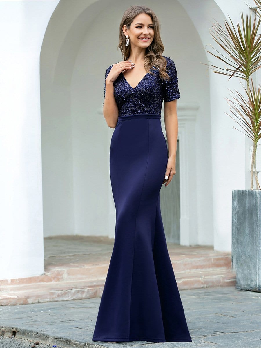 Color=Navy Blue | Sassy Mermaid Long Evening Dress For Women With Sequin-Navy Blue 4
