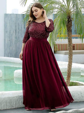 Color=Burgundy | Women'S Long Tulle & Sequin Evening Dresses For Mother Of The Bride-Burgundy 3