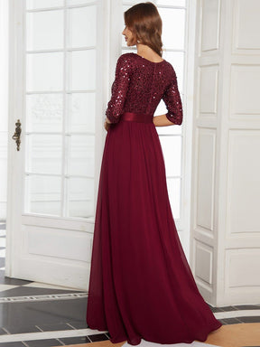 Color=Burgundy | Elegant Round Neckline Sequins Floor Length Evening Dress-Burgundy 2