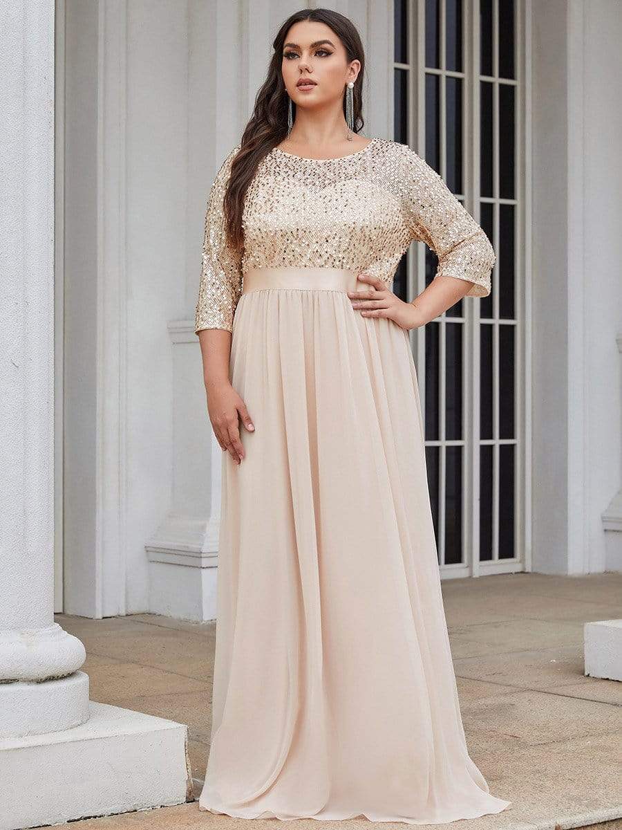 Color=Blush | Women'S Long Tulle & Sequin Evening Dresses For Mother Of The Bride-Blush 6