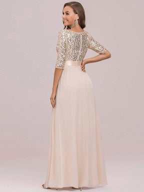 Color=Blush | Elegant Round Neckline Sequins Floor Length Evening Dress-Blush 7