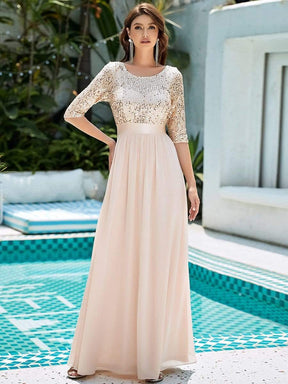 Color=Blush | Elegant Round Neckline Sequins Floor Length Evening Dress-Blush 1