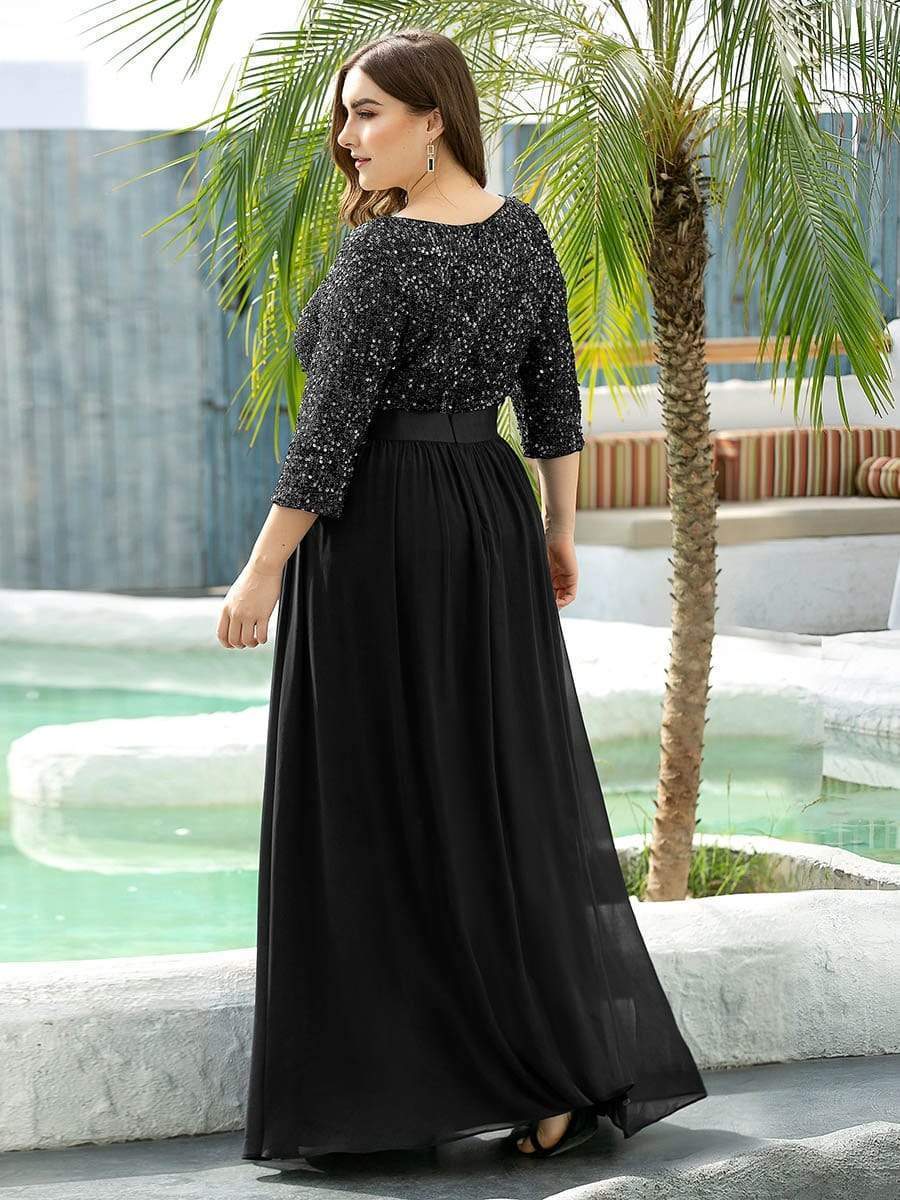 Color=Black | Women'S Long Tulle & Sequin Evening Dresses For Mother Of The Bride-Black 2