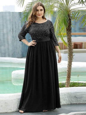 Color=Black | Elegant Round Neckline Sequins Floor Length Evening Dress-Black 6