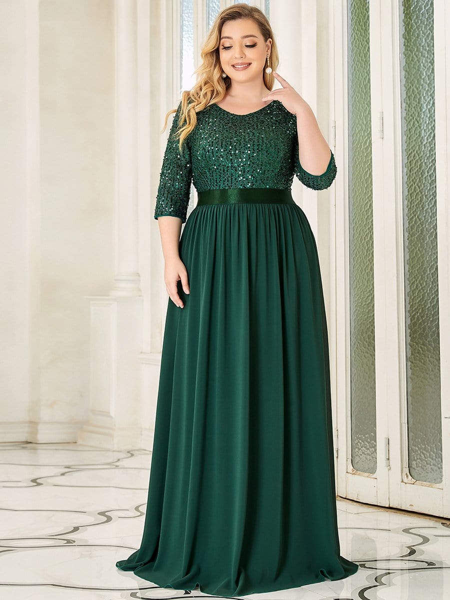 Color=Dark Green | Women'S Long Tulle & Sequin Evening Dresses For Mother Of The Bride-Dark Green 1
