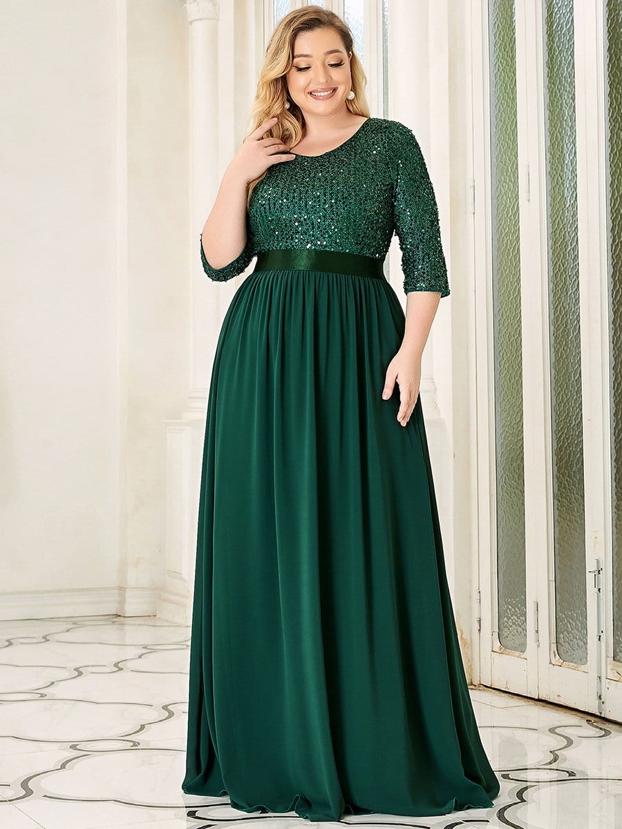 Color=Dark Green | Women'S Long Tulle & Sequin Evening Dresses For Mother Of The Bride-Dark Green 3